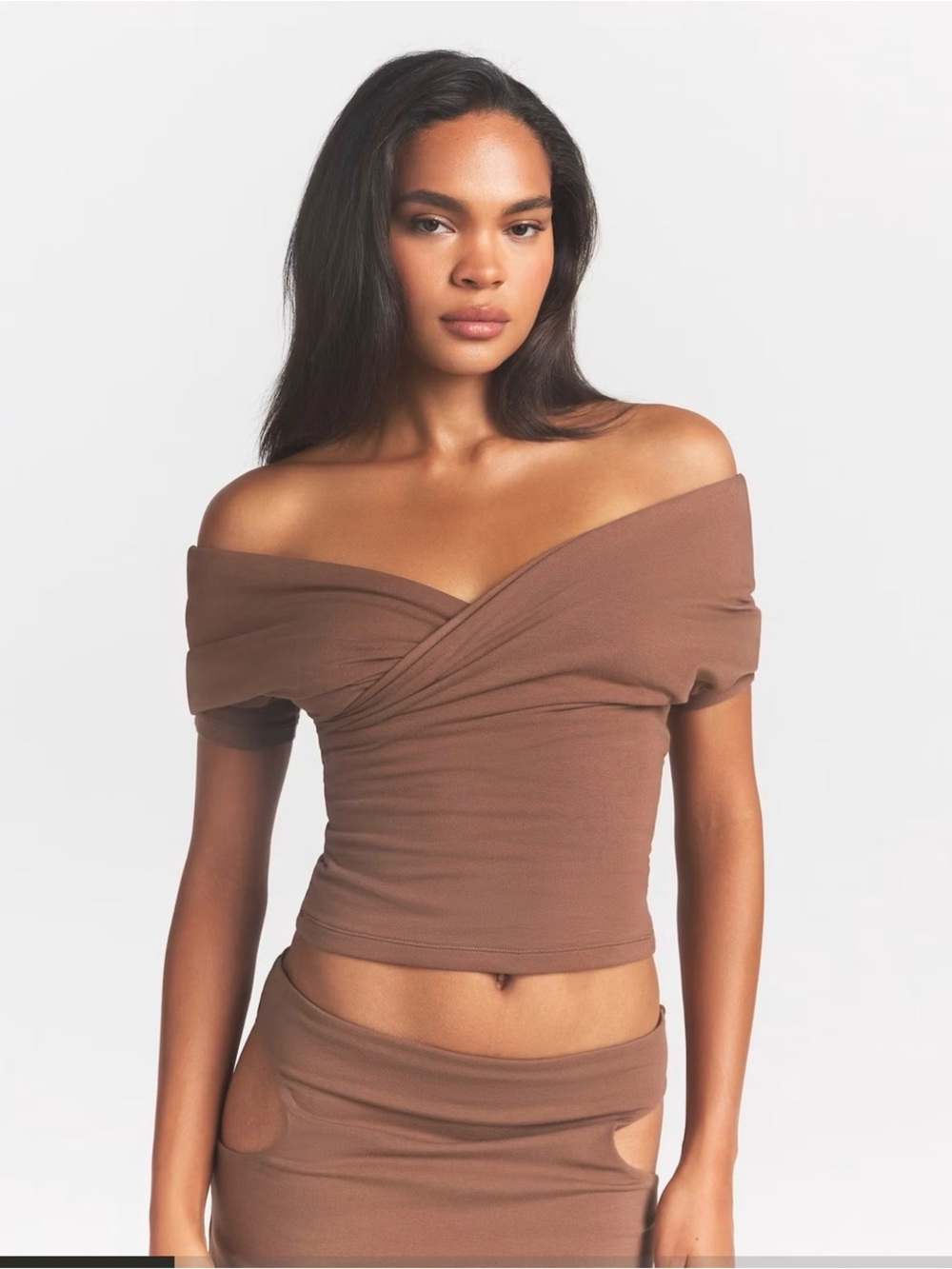 SKIMS Cotton Jersey Wrap Top Jasper Size L Large